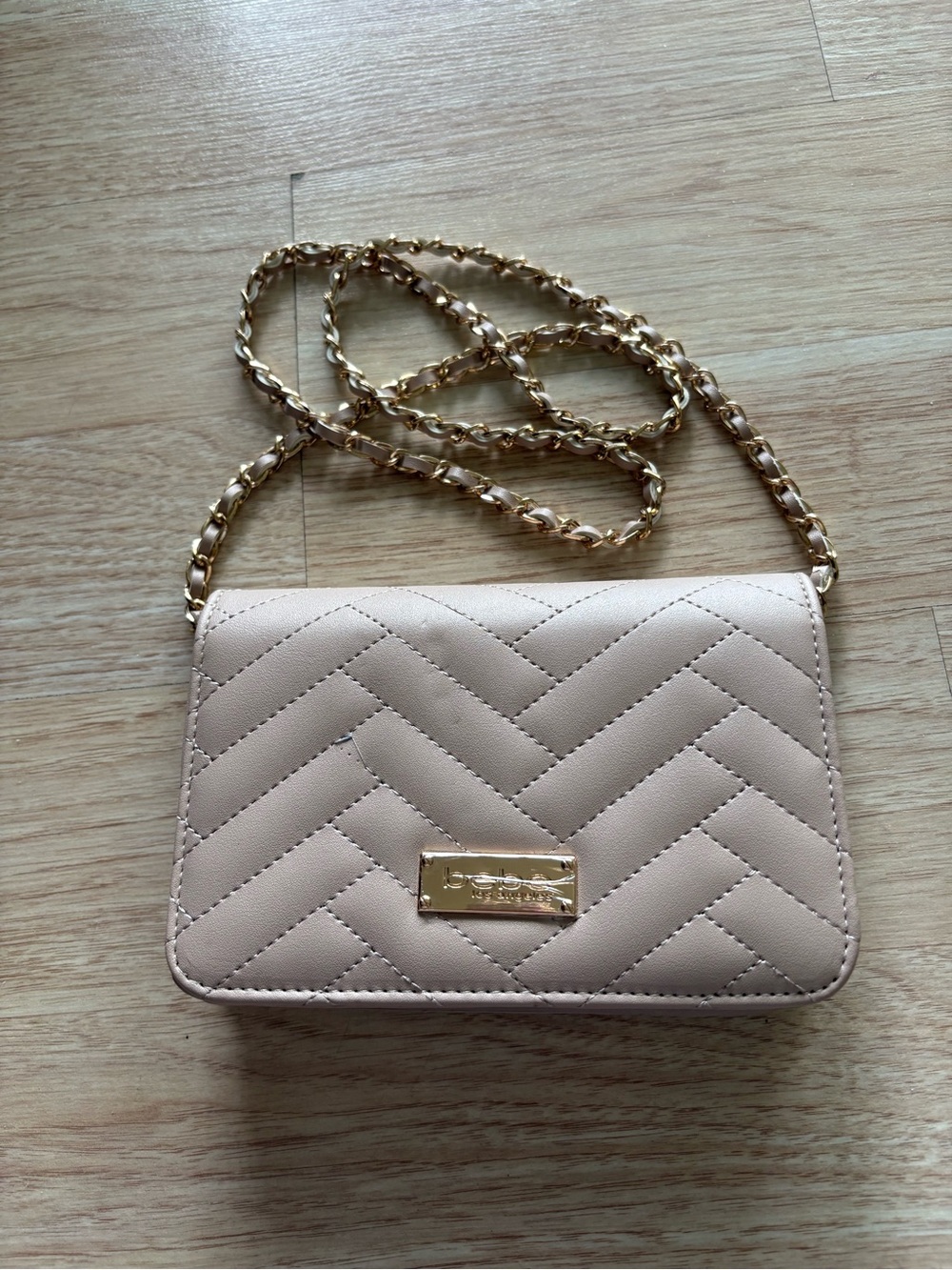 Quilted Chain Crossbody Bag - Blush beige